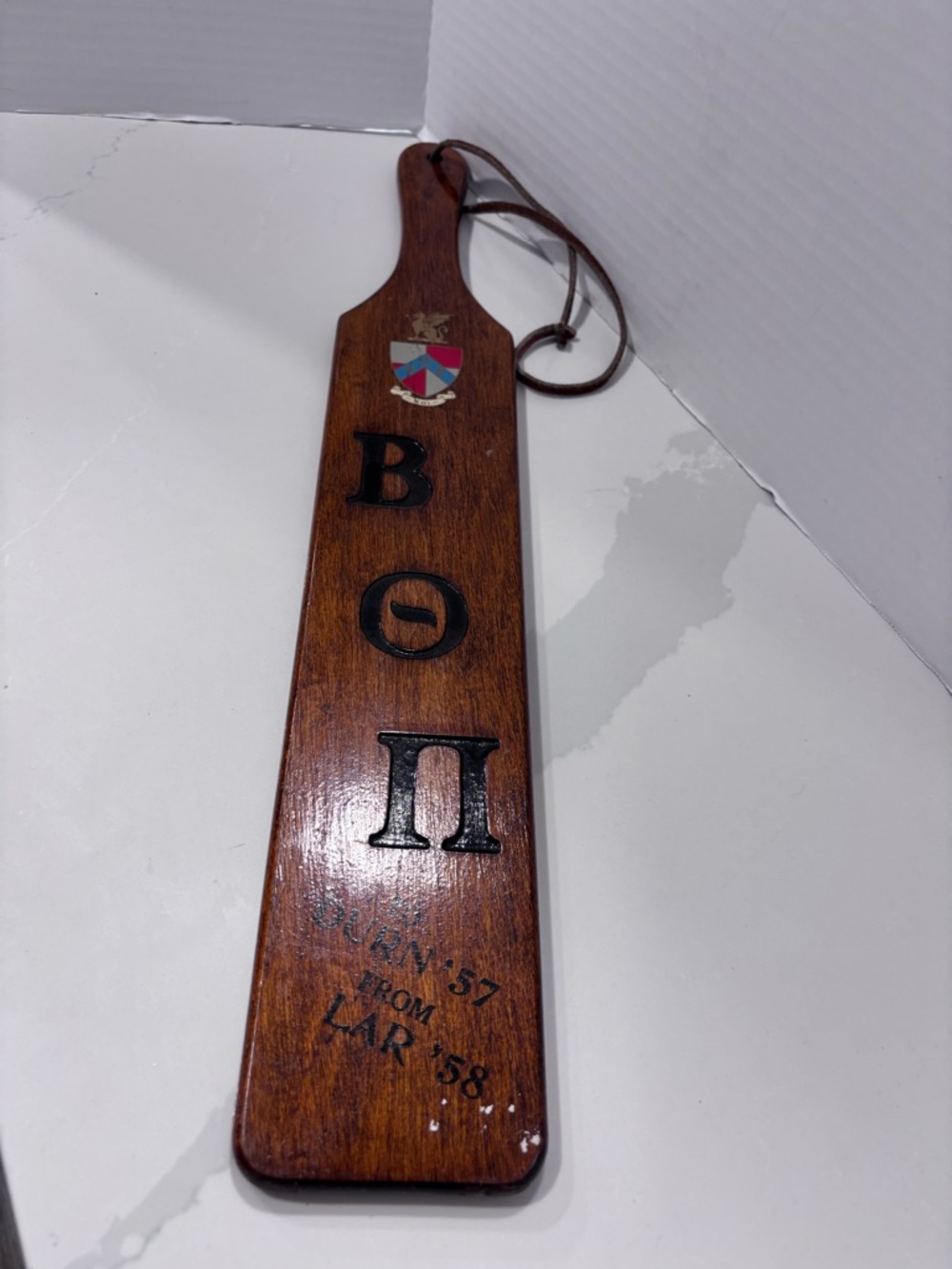 Vintage Beta Theta Pi Wood Pledge Paddle with Greek Letters and Crest 1950’s